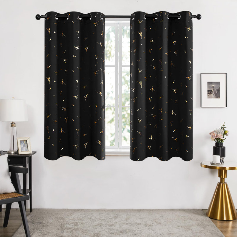 Foil Printed Constellation Pattern Blackout Grommet Curtains (Set of 4), 42" W x 54" L, Pink