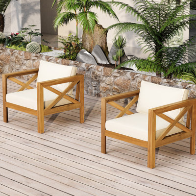 - Fini, fauteuil club d'extérieur en bois, coussins beiges, de 4, résistant aux intempéries, fauteuil spacieux 4 avec finition imperméable, idéal pour les espaces et les rassemblements, sièges confortables