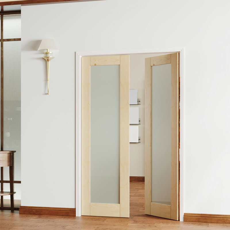 Portes dalles - 1 porte en verre givré de style contemporain avec portes intérieures en bois massif, 48 po x 80 po