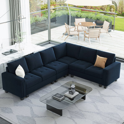 Shavera 5-Piece Velvet Upholstered Sectional Couch L Shaped Corner Modular Sofa 5-Seat Livingroom Apartment Couch