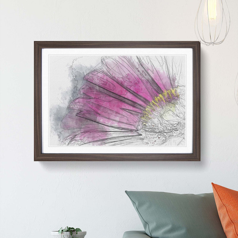 Bright Pink Gerbera Flower in Abstract - Picture Frame Graphic Art Print, Walnut Framed, 27cm H x 36cm W x 2cm D