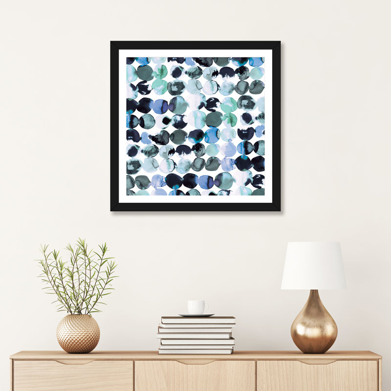 «Blue Ink Dots» par Ninola Design - reproduction d'art, H 16 po x l 16 po x p 1 po, Papier noir, Blanc