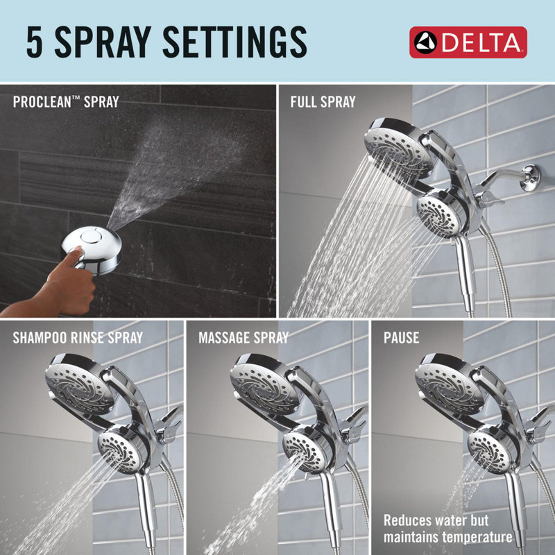 Chrome Dual Shower Head with Handheld and Rain Settings