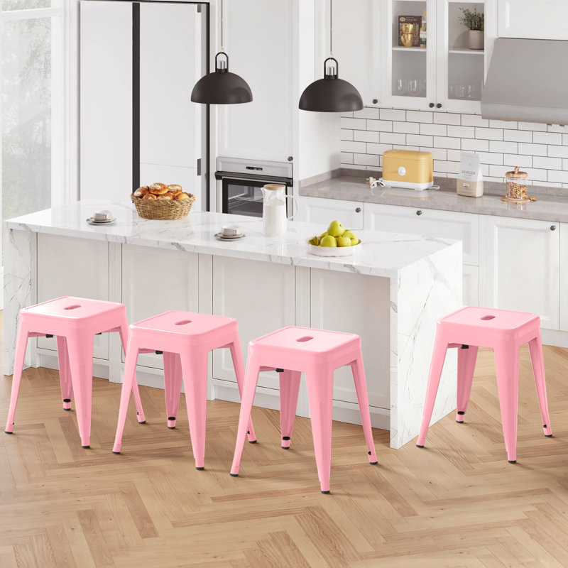 Tabourets de comptoir en métal de 18 pouces, tabourets de salle de classe empilables, chaises de salle à manger en métal sans dossier pour l'intérieur et l'extérieur, tabourets de bar de cuisine (ensemble de 4)