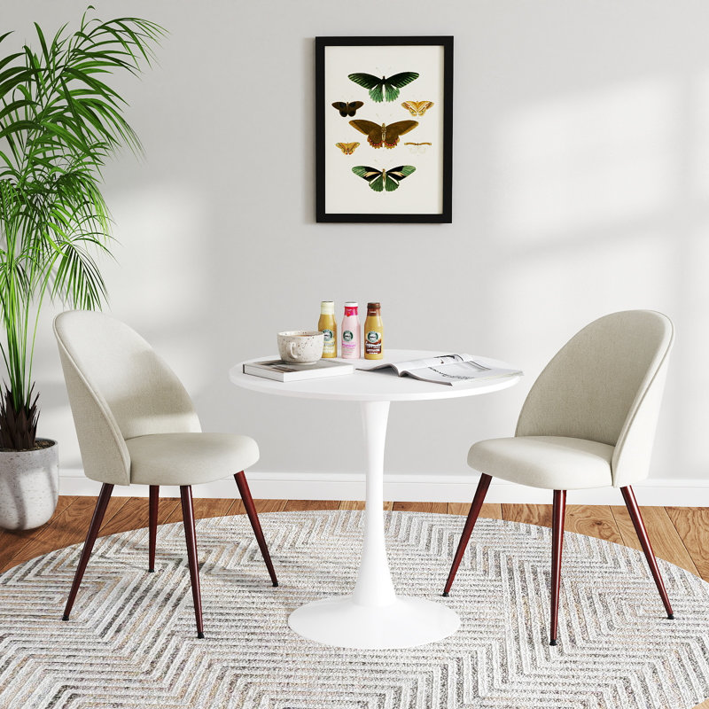 Ensemble de table de salle à manger moderne 3 pièces Kasparas avec table ronde et chaises rembourrées pour la cuisine, la salle à manger ou les espaces de réception