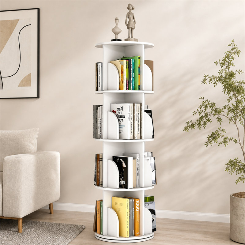 Organisateur de rangement blanc à 4 niveaux avec bibliothèque rotative 360 °