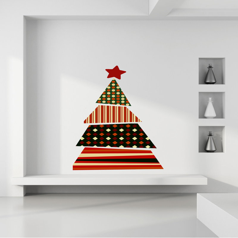 Adhésif décoratif arbre de Noël géométrique avec étoile - décoration murale de vacances amovible moderne GD463