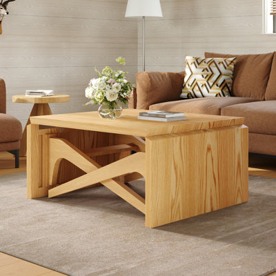 Table basse Transformer, table 2 en 1, table de salle à manger extensible, bois naturel, hauteur variable