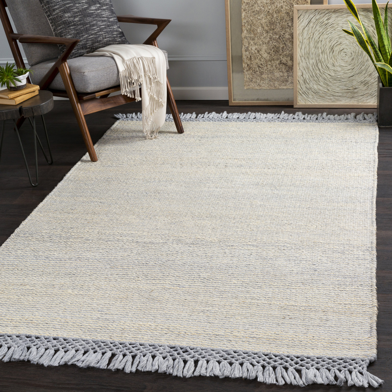 Blume Slate Pale Blue Hand-Woven Jute Rug, Rectangle 5' x 7'6"