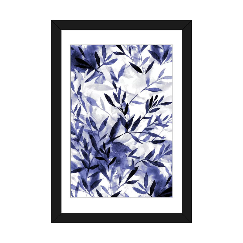 «Changements indigo», impression sur toile, H 24 po x l 16 po x P 1 po, Papier d'art encadré noir, Blanc