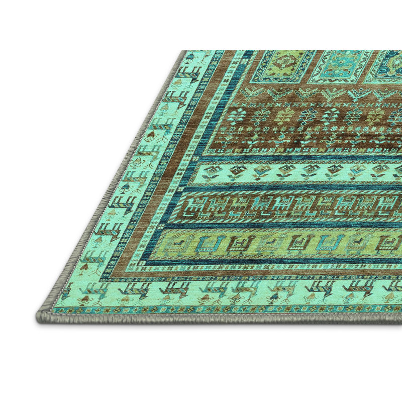 Tapis bleu en chenille tissé à la machine Southwestern, Rectangle 6 pi x 9 pi