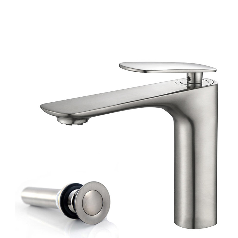 Single-Hole Single-handle Bathroom Faucet with Drain Assembly, Brushed Nickel