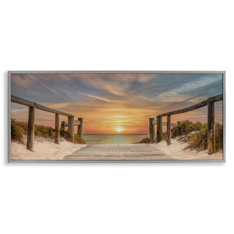 «Pathway To Sunset», estampe numérique, design par Mike Caliascibetta, H 13 po x l 30 po, Giclée de ferme grise encadrée