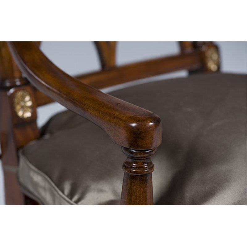 Sheraton's Solid Wood Arm Chair, Brown, Barley Houndstooth