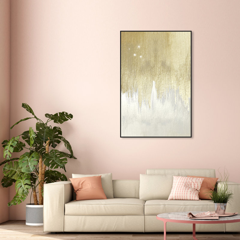 «Golden White Starry Night», impression murale moderne sur toile dorée Glam Starry Night, Cadre noir, H 54 po x l 36 po