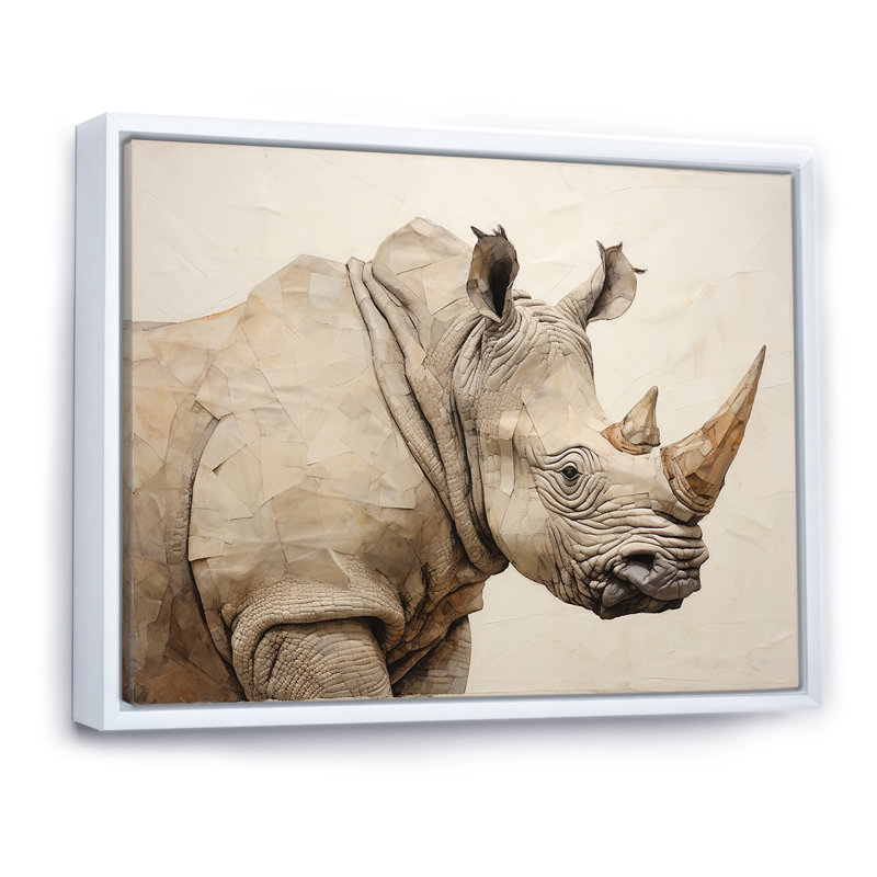 Puissant rhinocéros II, H 34 po x l 44 po x P 1,5 po, Cadre flottant blanc