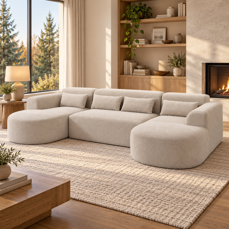 Upholstered 131.1 " Boucle U-Shaped Sectional, Camel