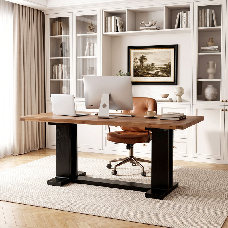 63" Solid Wood Desk with Trestle Base