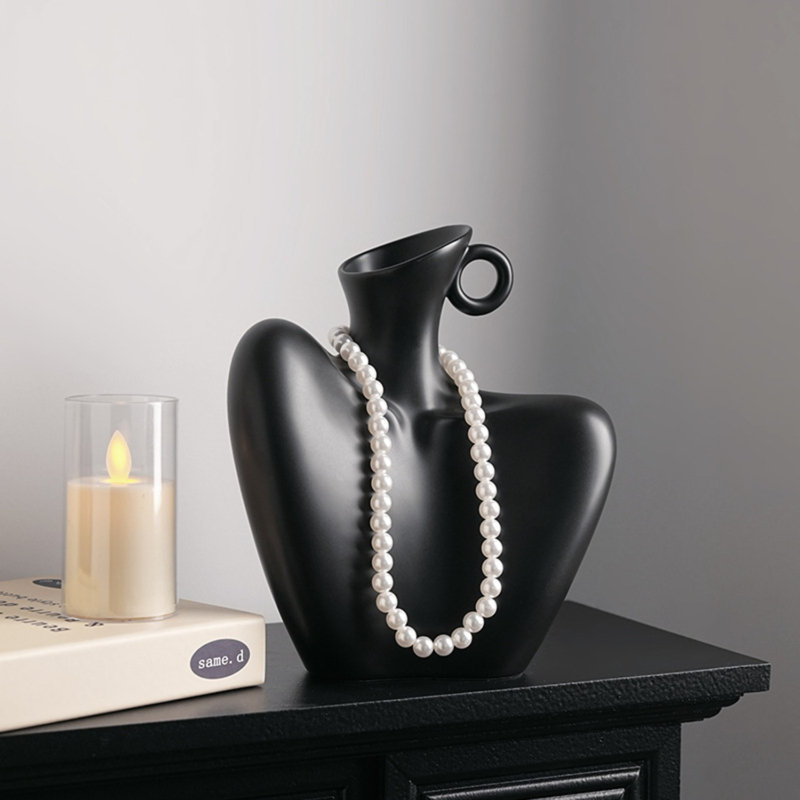 Vase en céramique, vase corps humain pour la décoration intérieure, vase Boho minimaliste moderne pour salons, chambres à coucher, tablettes, tables de salle à manger, salles de bain et bureaux (noir)