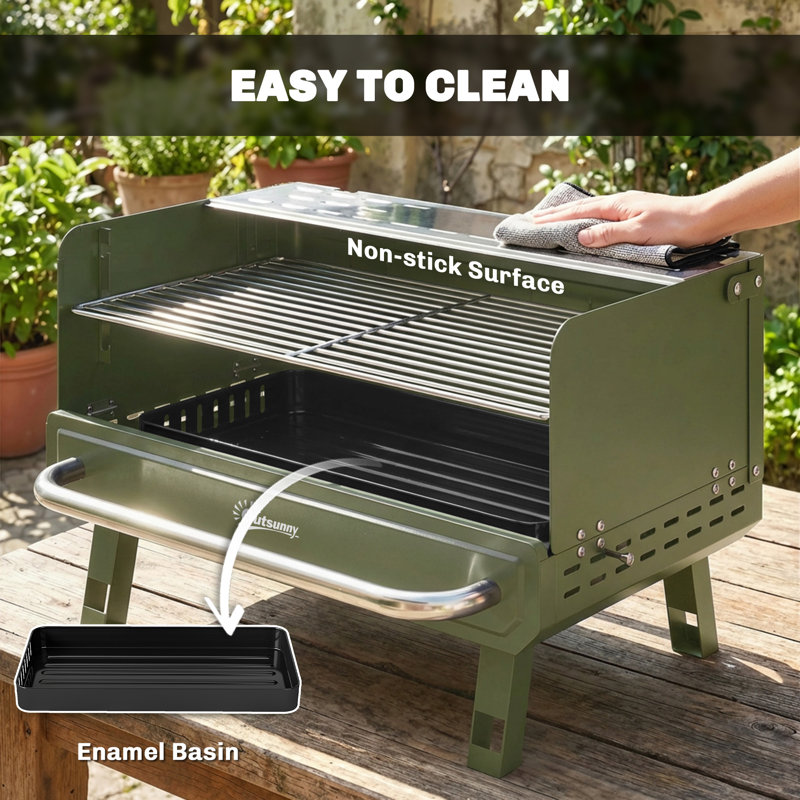 Outsunny 52cm W Portable Charcoal Grill, Green
