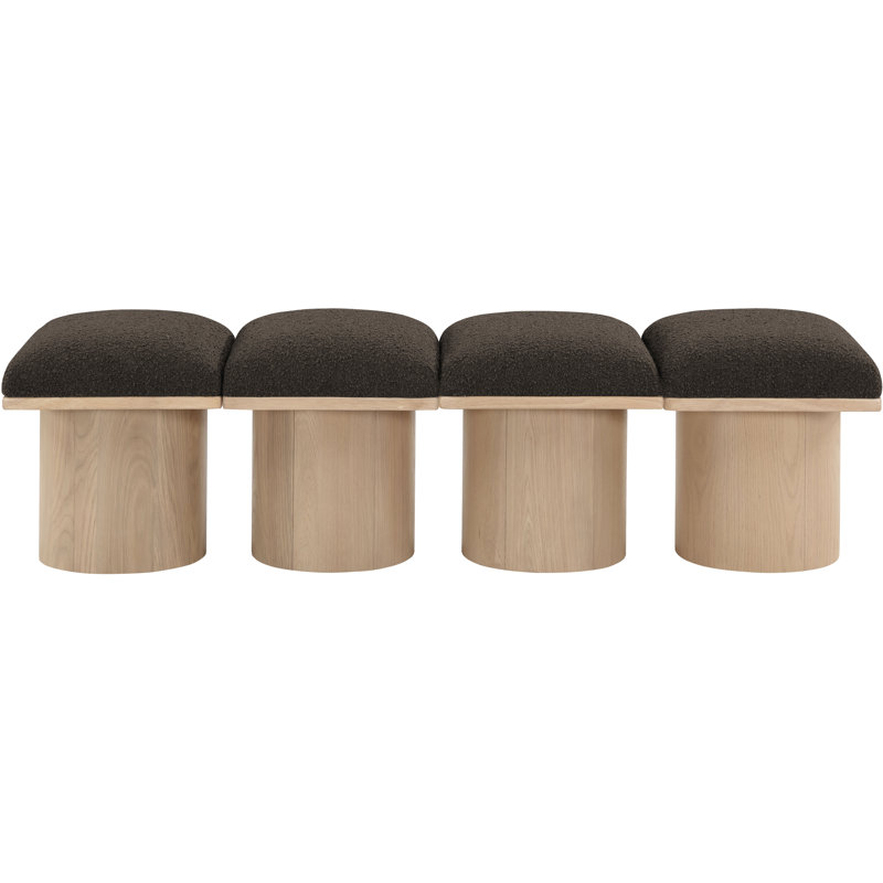 Banc rembourré Horatia, H 17,5 po x l 62 po x P 18 po, Naturel, Tissu brun bouclé