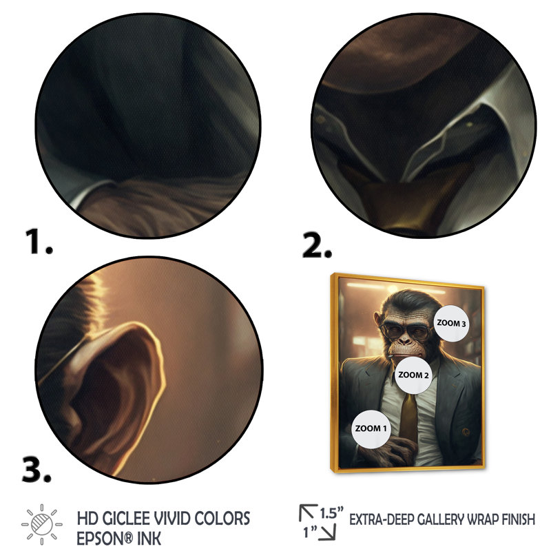 «Mafia Monkey», impression sur toile, H 20 po x l 12 po x P 1 po, Toile avec cadre flottant or
