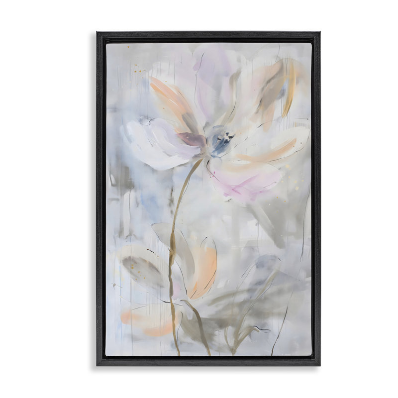 Toile abstraite avec éclaboussures florales abstraites, conception par LSR Creative Studio, Cadre flottant noir de jais