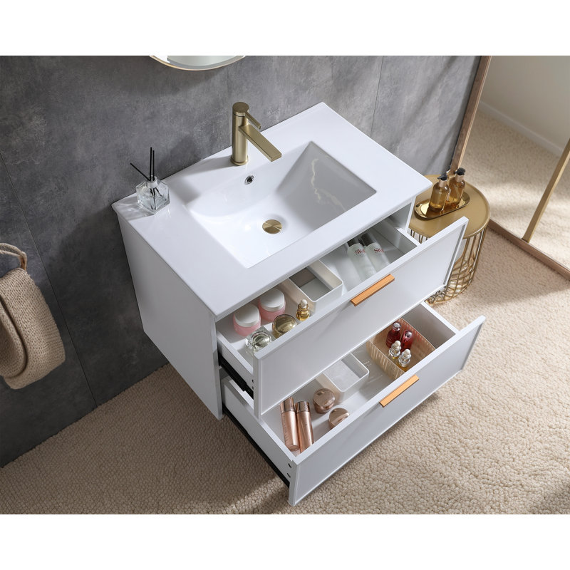 Meuble-lavabo simple avec plateau en céramique 29,92 po Areyonna