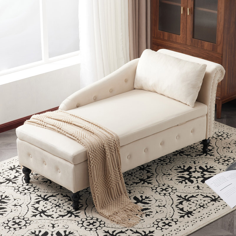 Getchell Velvet Chaise Lounge, Beige