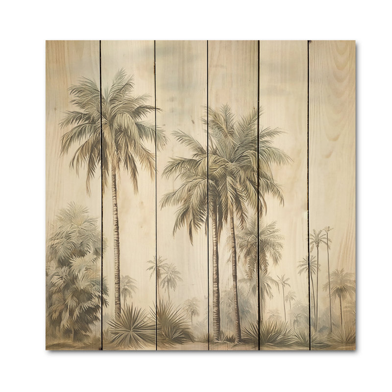 Palmiers sur la plage - palmiers et palmiers, art sur bois de pin naturel, H 15 po x l 15 po