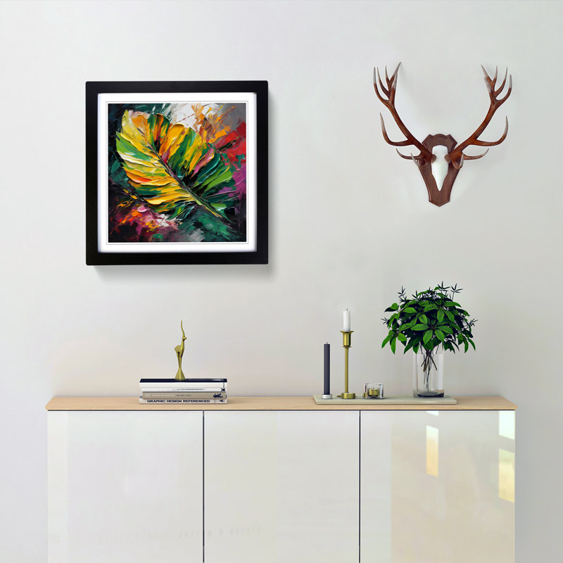 Tropical Leaf Palette Knife No.2 - Single Picture Frame Print on Wood, Black