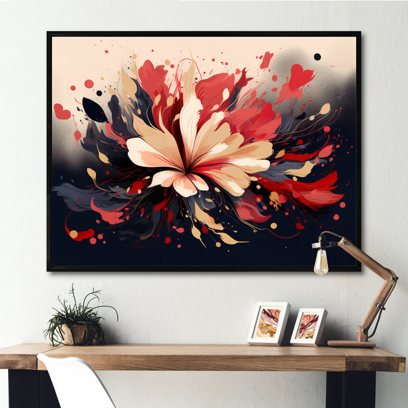 Beige rouge harmonie dans le chaos sur toile, H 12 po x l 20 po x P 1 po, Cadre flottant noir