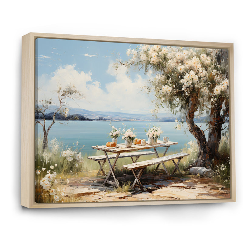 Pique-nique au lac II sur toile, Cadre flottant brun, H 34 po x l 44 po