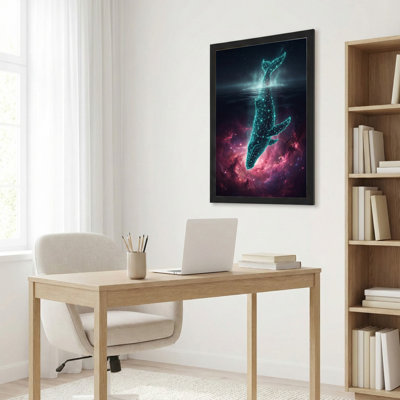 Art mural sur toile noir encadré pour le salon, la chambre à coucher, le bureau ou le vestibule - décoration murale décorative avec baleine cosmique