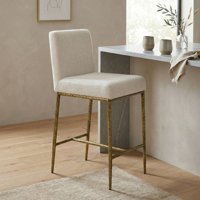 Corrinne Hammered Forged Steel Upholstered Counter Height Solid Back Chair