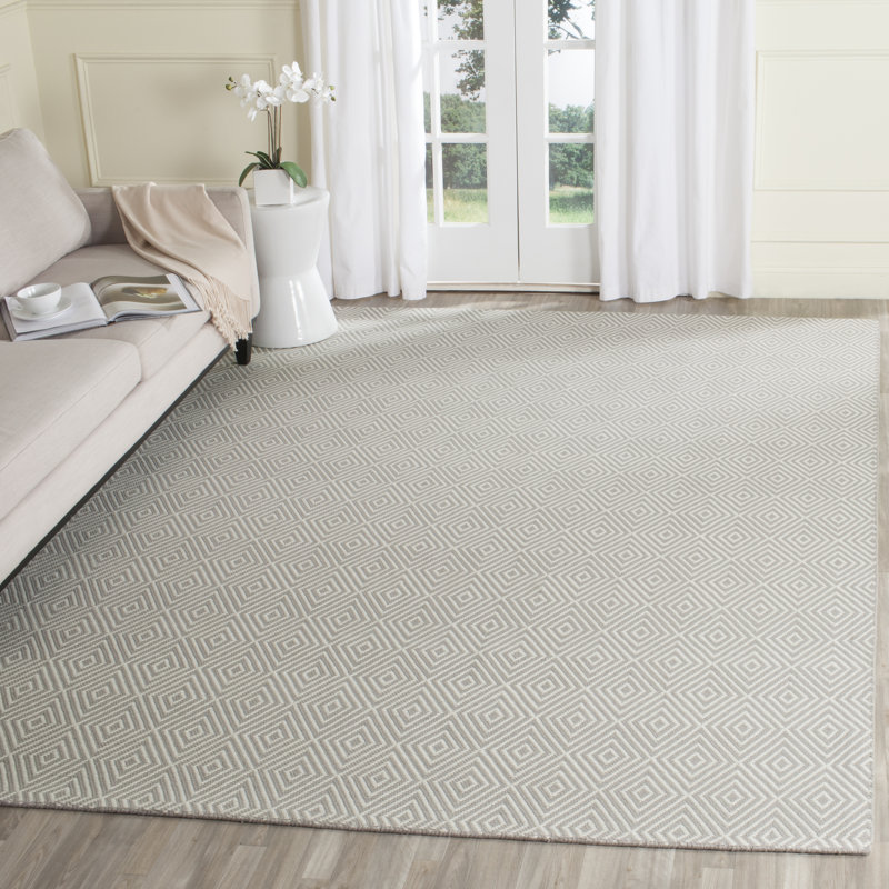 Tapis géométrique en laine et en coton crocheté à la main Holdrege, Rectangle de 5 pi x 8 pi