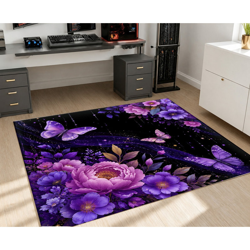 Tapis lavable Floral Butterfly, Rectangle 9 pi 10 po x 6 pi 7 po (300 x 200 cm)