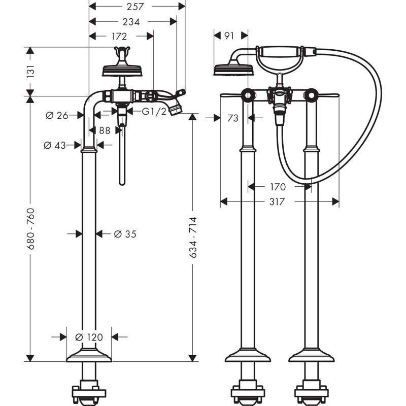 Montreux Tub Filler, Cross, Polished Nickel
