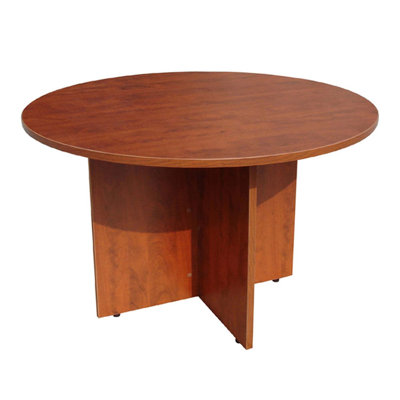 Zoa 47 Inch Round Office Meeting Table With Cross Base, Mocha Brown by Benjara