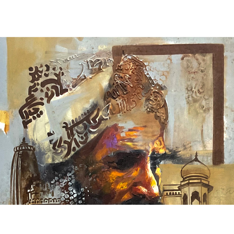 Sacré Sadhu avec Nandi | Mk Goyal | Technique mixte sur toile