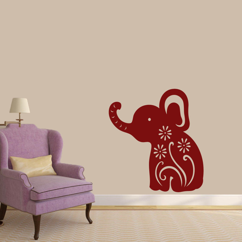 Décalcomanie murale éléphant floral, Canneberge