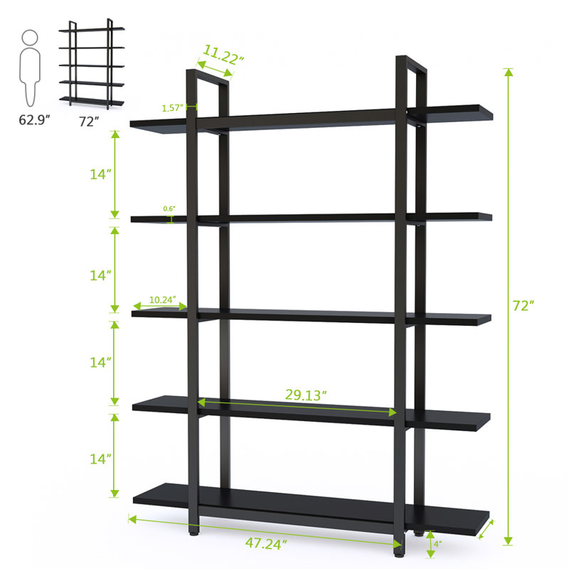 Aadrit 119.9cm W Metal Etagere Bookcase, Black