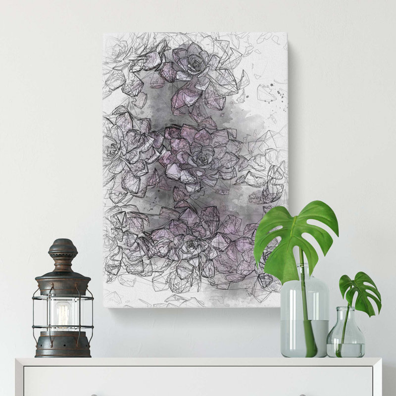 Pretty Purple Succulent Plants In Abstract - Wrapped Canvas Print, 91cm H x 60cm W x 3cm D