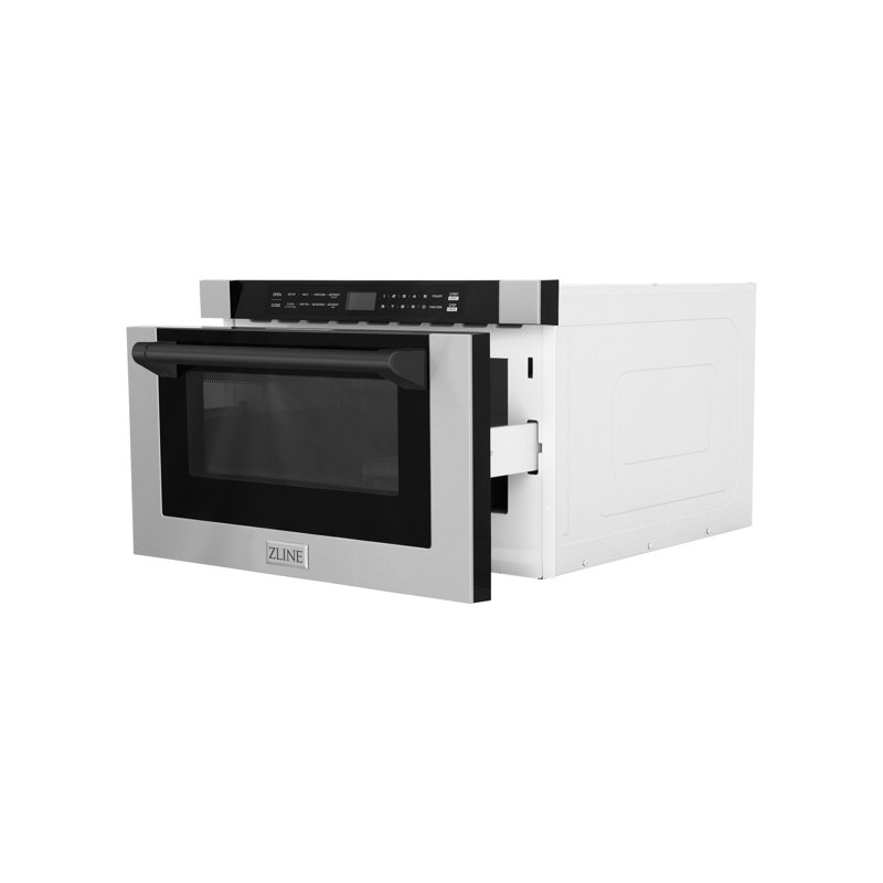 ZLINE 24" 1.2 cu. ft. Built-in Microwave Drawer with a Traditional Handle in Stainless Steel, Matte Black