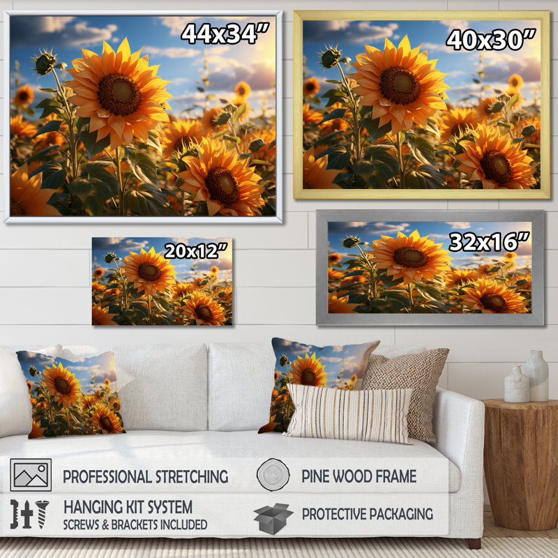 Snejana, Allemagne, tournesol, paradis, lever de soleil I - impression, Toile tendue, H 34 po x l 44 po x P 1,5 po