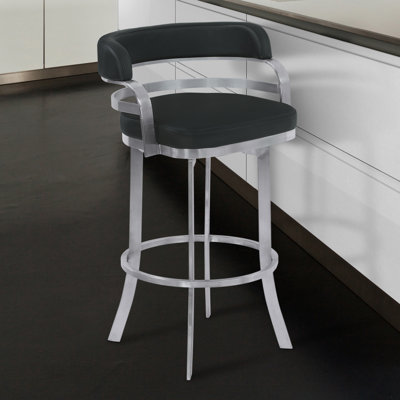 Kellum Swivel Counter and Bar Height Barstool with Arms in Faux Leather Upholstery and Metal Legs