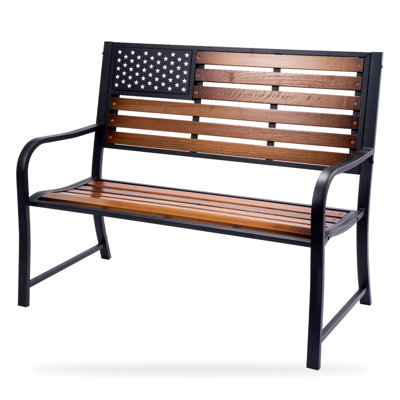 American Flag Bench, Wood Slat Outdoor Porch Bench
