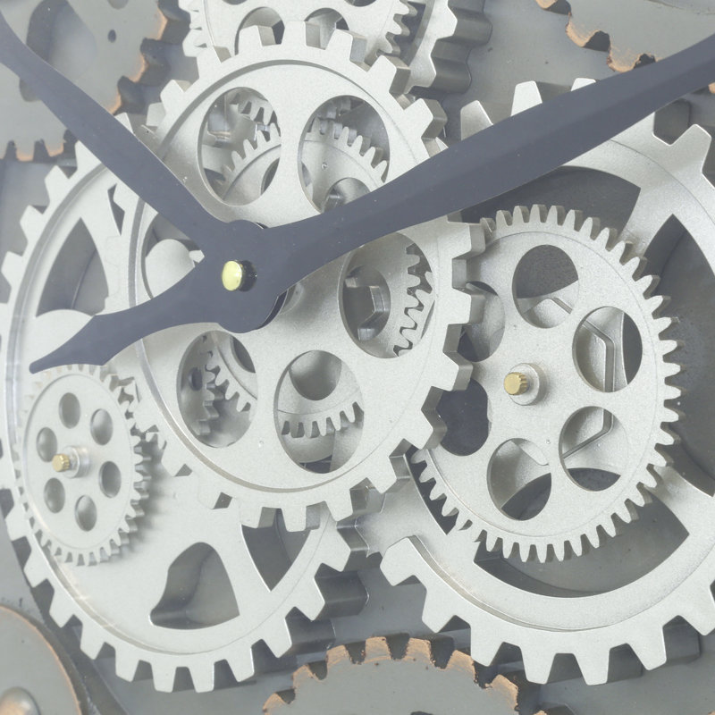 Large Black Metal Industrial Wall Clock with Open Moving Gears