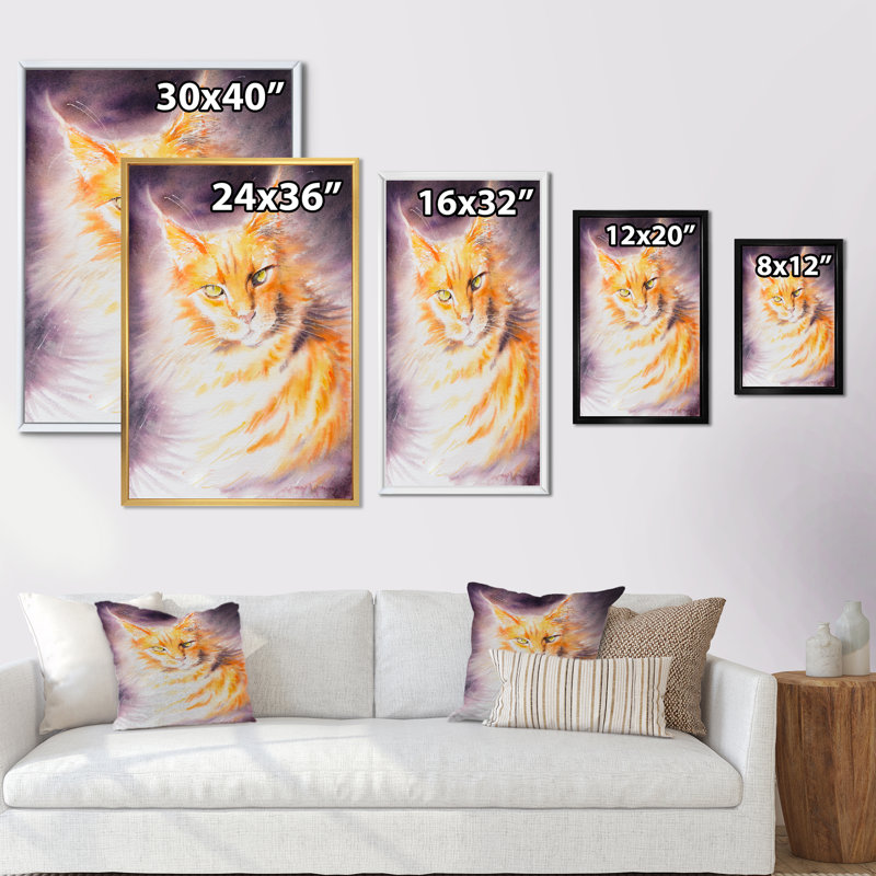«Beautiful Cat», peinture murale traditionnelle sur toile, H 40 po x l 30 po x P 1,5 po, Toile à cadre flottant blanc