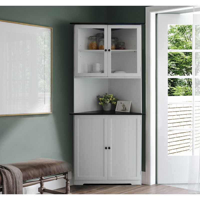 Armoire d'appoint avec tablette ouverte Abdusalam H 70,9 po, Blanc / noir